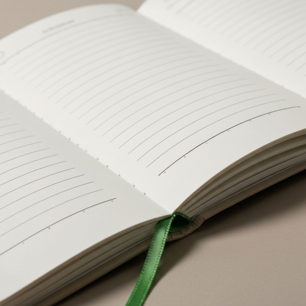 Gebundenes Notizbuch mit liniertem Papier in Naturweiß und Lesezeichen-Farbband